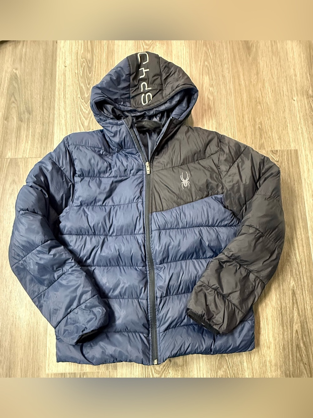 Spyder | Men's Puffer Jacket | Navy & Black | Hooded | Medium